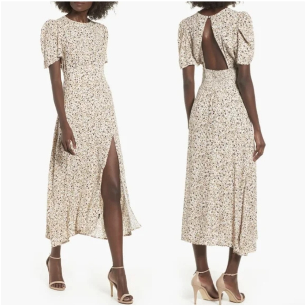 AFRM Cream Floral Maxi Dress with Back Cutout